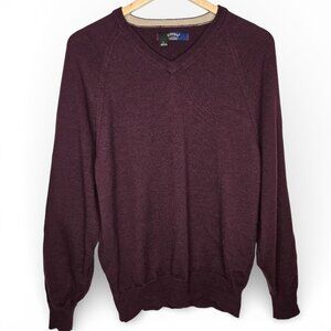 Callaway‎ Golf Merino Wool V Neck Sweater Men Maroon Preppy Pullover L